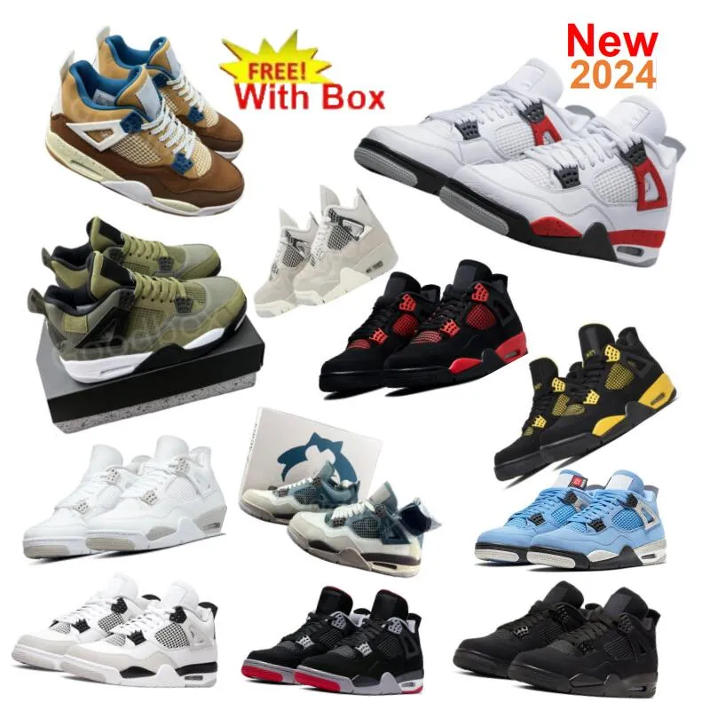 2024 Red Cement 4S Snorlax Olive Canvas 상자 냉동 순간과 함께 농구 신발 Cacao Wow Snorlax Thunder Cat Toro Unc Bred Midnight Navy Men Women Shoe New