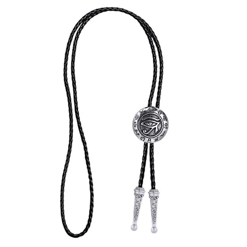 Bolo يربط عتيق الأزياء عين Horus Bolo Tie Men and Women's Leather Rope Necklace HKD230719