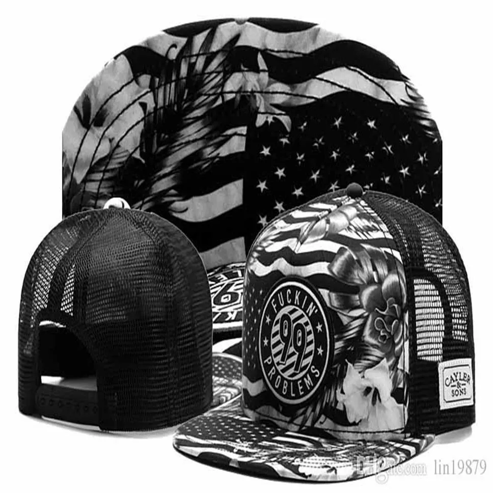 Cayler Sons FUCKIN PROBLÈMES 99 maille usa drapeau Hip Hop Snapback Caps Hommes Femmes Été Style Lettre Baseball Chapeaux Bone309H