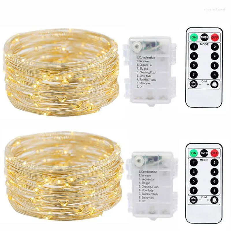 Cordes étanche fée lumière pour fête de mariage LED batterie télécommande fil de cuivre lampe noël vacances décoration chaîne 8 Mode