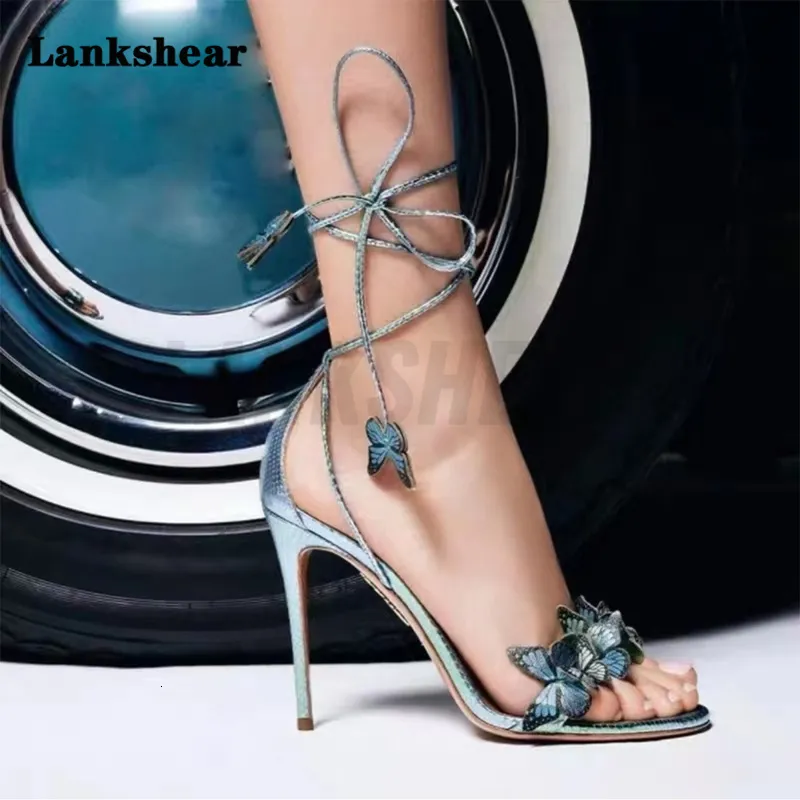 Sandals Butterfly Cross Strap High-Heeled Sandals Stiletto Summer Leather Flower Banquet Sexy Sandals for Women Plus Size 34-42 230719