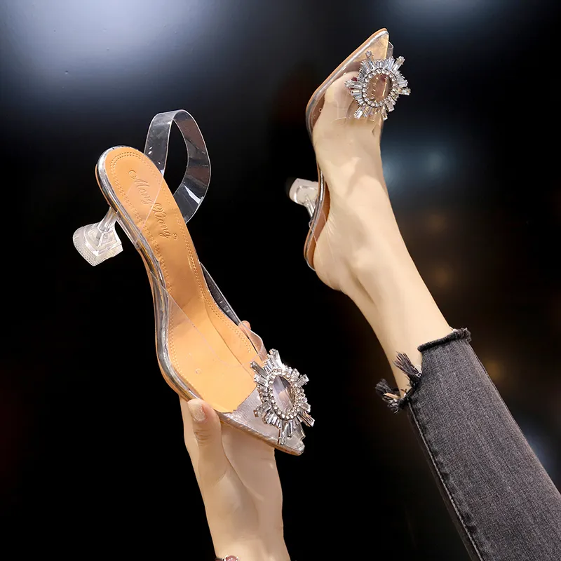 SURET BUTS Luksusowa damska pompa przezroczyste buty na wysokim obcasie seksowne palce u stóp zjeżdżaj na przyjęcie weselne cienkie buty na wysokim obcasie buty mody 230719