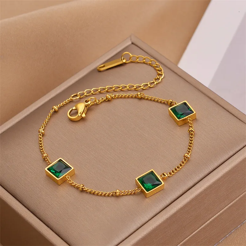 Armreif DIEYURO 316L Edelstahl Quadrat Kristall Charm Armband Damen Gold Mode Mädchen Handgelenk Schmuck Party Freizeit Geschenk 230719