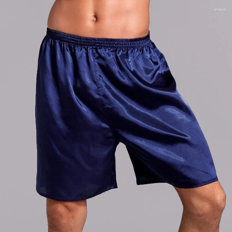 Hommes Shorts Été Pyjama Mince Cinq Points Pantalon Couleur Unie Brillant Boxers Sports Plage Décontracté Lâche Satin Soie