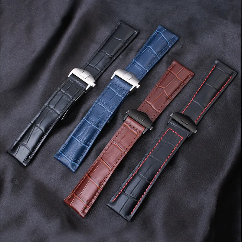 Titta på band för Tag Heuer Calera Leather Watchband Blue Brown Black Red Line Men's Watch Strap Accessories 19mm 20mm 22mm 230719