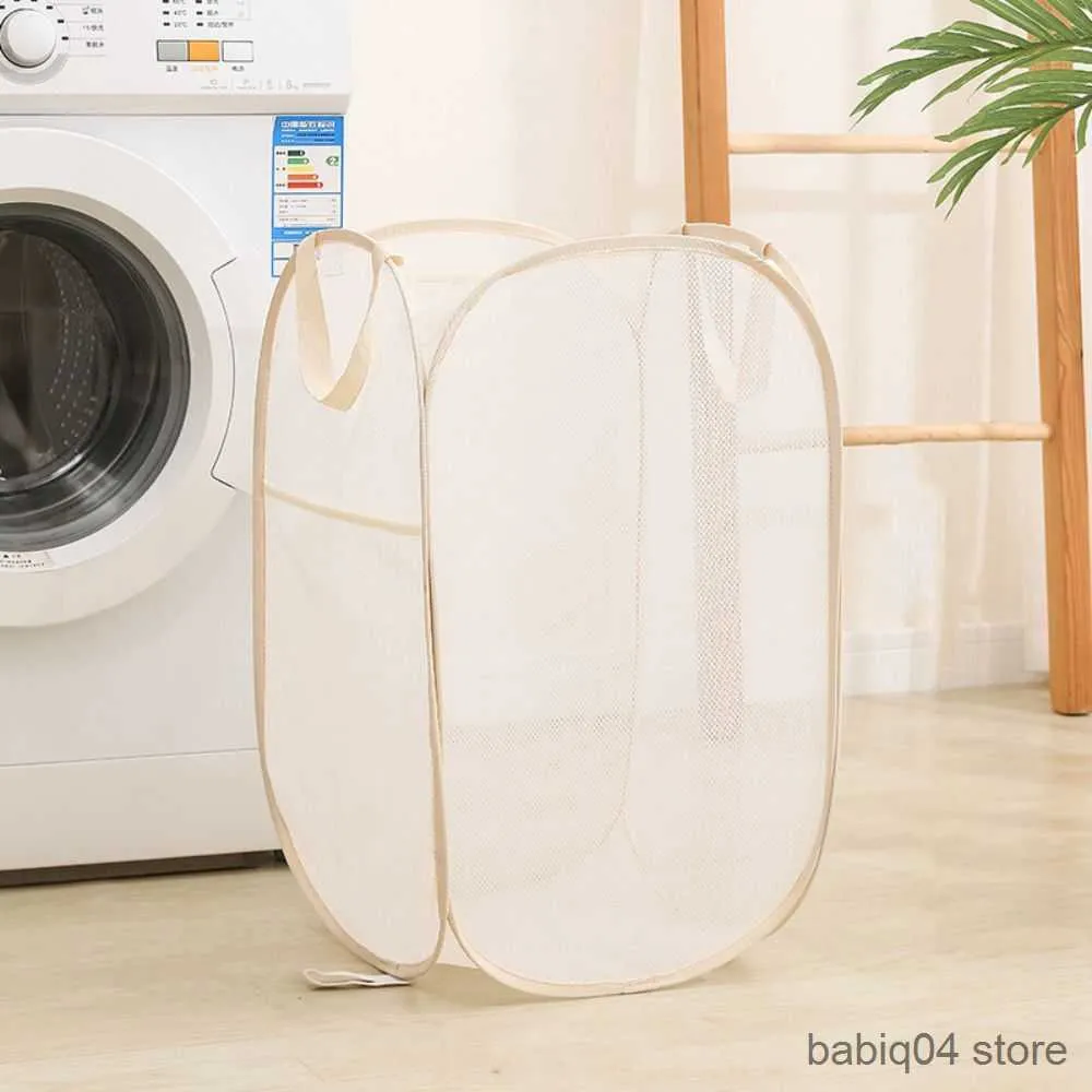 Förvaringskorgar fällbara nät sundries arrangör andningsbar ihålig smutsig klädväska tvätt hamper förvaringskorg tvättkorg R230720