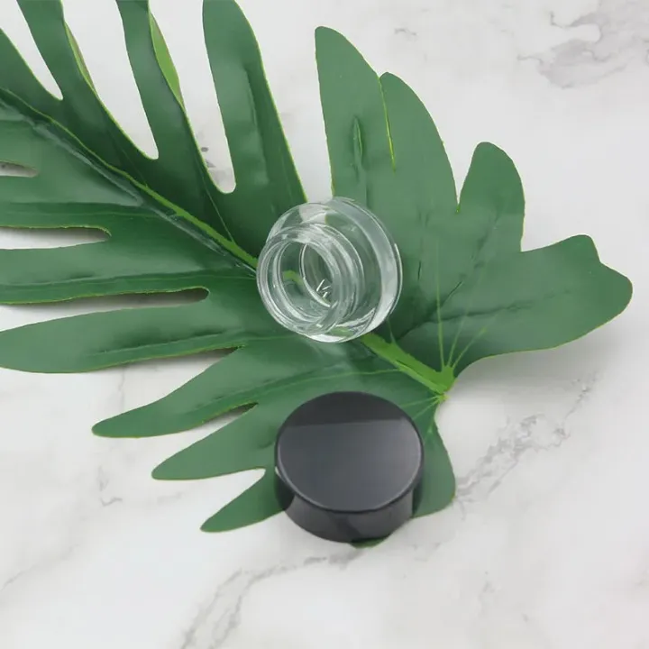 Clear Eye Cream Jar Bottle 3g 5g Empty Glass Lip Balm Container Wide Mouth Cosmetic Sample Jars with Black Cap