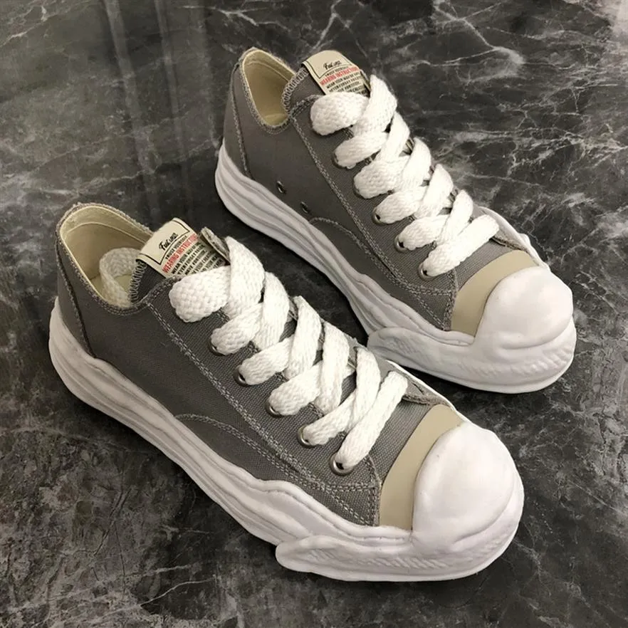 Mmy maison mihara yasuhiro hank låga topp sneakers lägenheter skor unisex canvas tränare snörning trim formad tå för kvinnor lyxig design327k