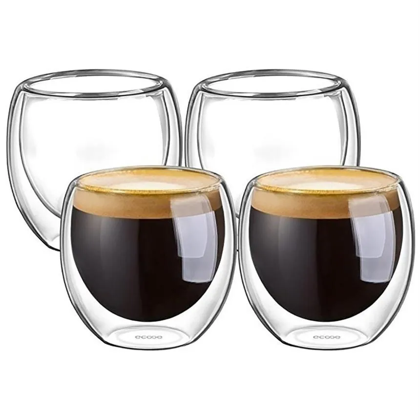 100% Nieuwe Merk Mode 4 Stuks 80Ml Dubbelwandige Geïsoleerde Espresso Cups Drinken Thee Latte Koffie Mokken Whiskey glazen Cups Drinkware212T