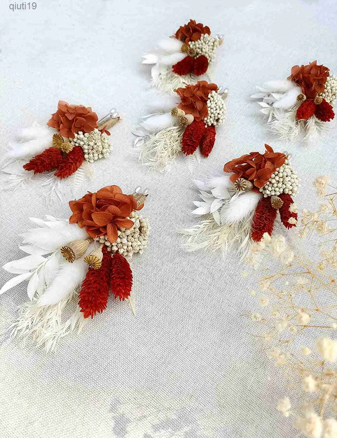 Getrocknete Blumen Hochzeit Trauzeugen Knopflöcher Pampasgras Brautjungfer Blume Geburtstagstorte Tischdekoration Mini Trockenblumenstrauß Boutonnieres R230720