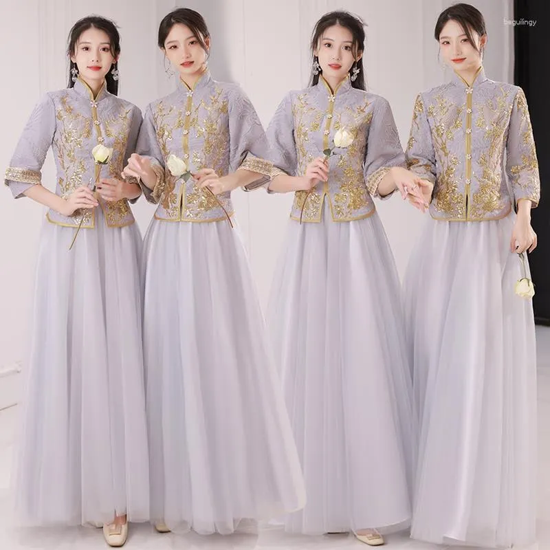 Etniska kläder kinesiska traditionella cheongsam klänning 2023 brudtärna klänningar tang kostym hanfu sätter ao dai vietnam modern qipao för bröllop