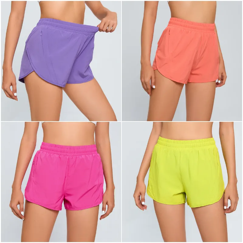 LL-0160 Womens Yoga Outfits High Waist Shorts Exercise Short Pants Fitness Wear Girls Running Elastic Adult Pants Sportswear Lined Drawstring