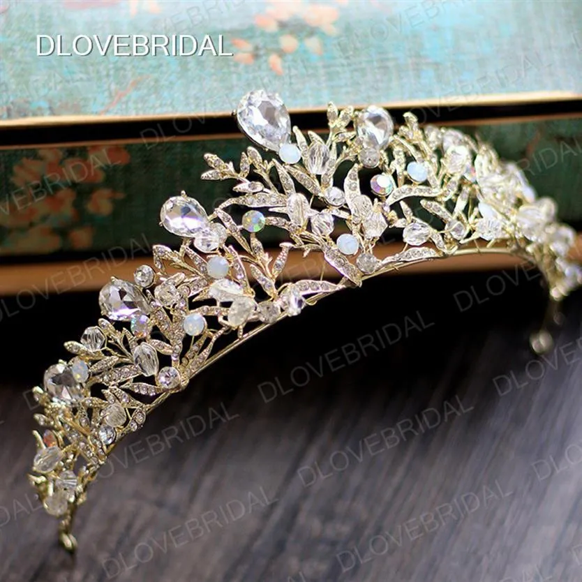 Impressionante ouro prata coroa de noiva de alta qualidade colorido cristal transparente festa de formatura tiara acessórios de cabelo real304s