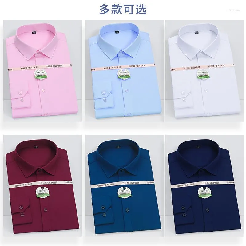 Herrklänningskjortor 2023 långärmad tunn bambufiber non-pocket fyra säsonger skjorta affär casual stretch