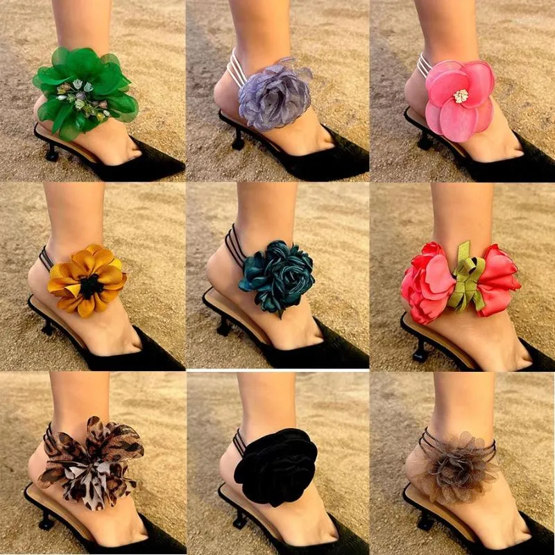 Anklets Boho Vintage Tyg Chiffon Flower for Women Sexig solro Ankelarmband Legfotkedja Summersmycken ToBilleras