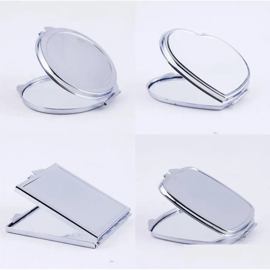 Espelhos bolso de bolso sibra espelho compacto fino em branco redondo em forma de coração maquiagem de metal diy costmetic wedding presente entrega home jardim home dh1ig