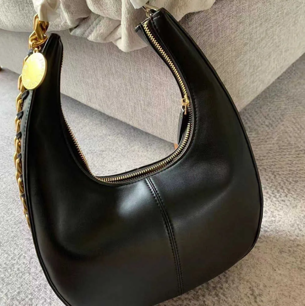 Stella Mccartney Frayme Small Zipped Shoulder Bag Women Medium Leather Lady Handbag with Purse Hobo Bags Luxury Designer Black Gold Medallion