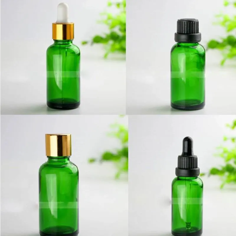 440pcs 30ml Green Glass Dropper Bottle 30 ml with Black Silver Gold Caps 1OZ Glass Cosmetic Bottles Fwrrp