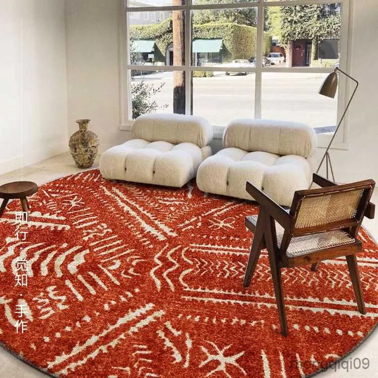 Tapis Style Marocain Salon Décoration Tapis Rond Grands Tapis pour Chambre À Coucher Maison Chaise À Bascule Tapis De Sol Lavable Salon Tapis R230720