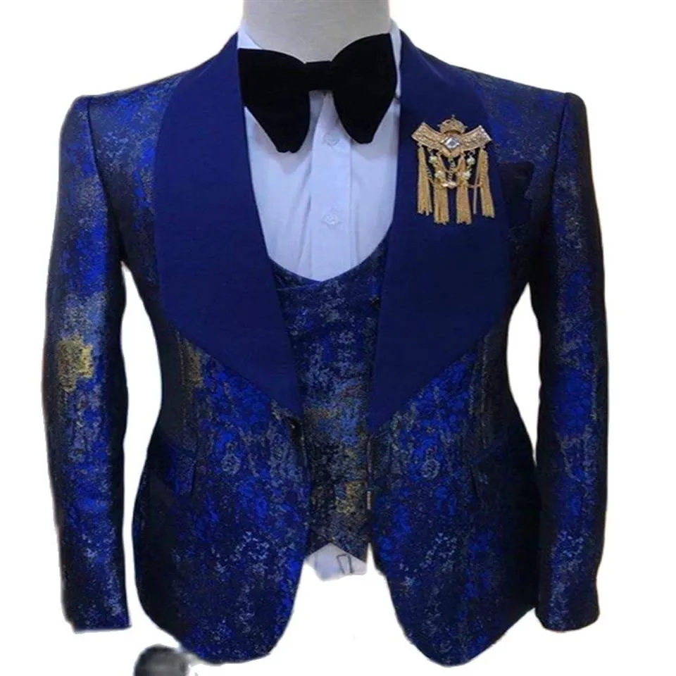 Smoking Noivo Personalizado Grande Gola Xale Masculino Ternos de Festa de Negócios 3 Peças Vestido de Baile de Formatura W1500227N