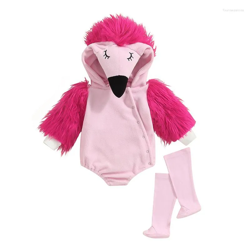 Ensembles de vêtements bébé flamant rose Costume floue à manches longues barboteuse avec des tenues d'Halloween pour garçons filles