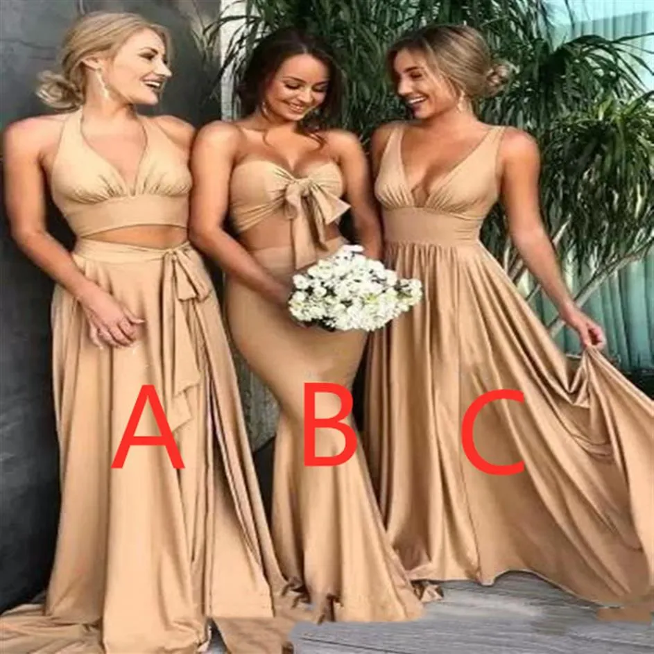 2021 Bridesmaid Dresses with split V Neck Long Maid of Honor Gowns Plus Size Wedding prom party Guest Wears207Z