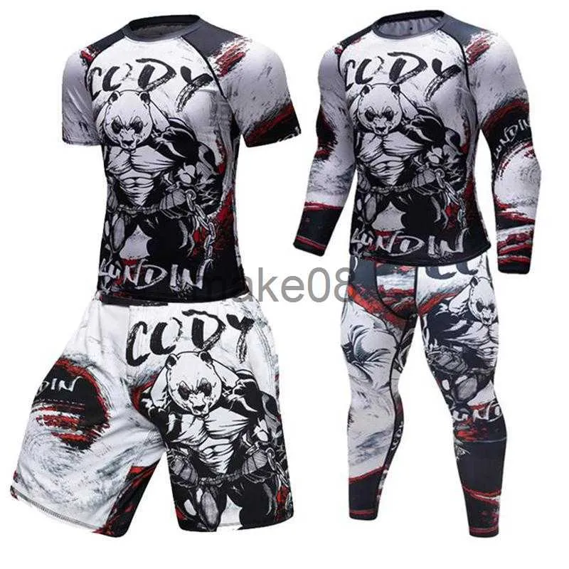 Tute da uomo Brand New Men Tute da palestra Fighting panda Abbigliamento sportivo Tute da compressione Set da corsa Fitness Tuta sportiva da uomo Set da jogging all'aperto J230720