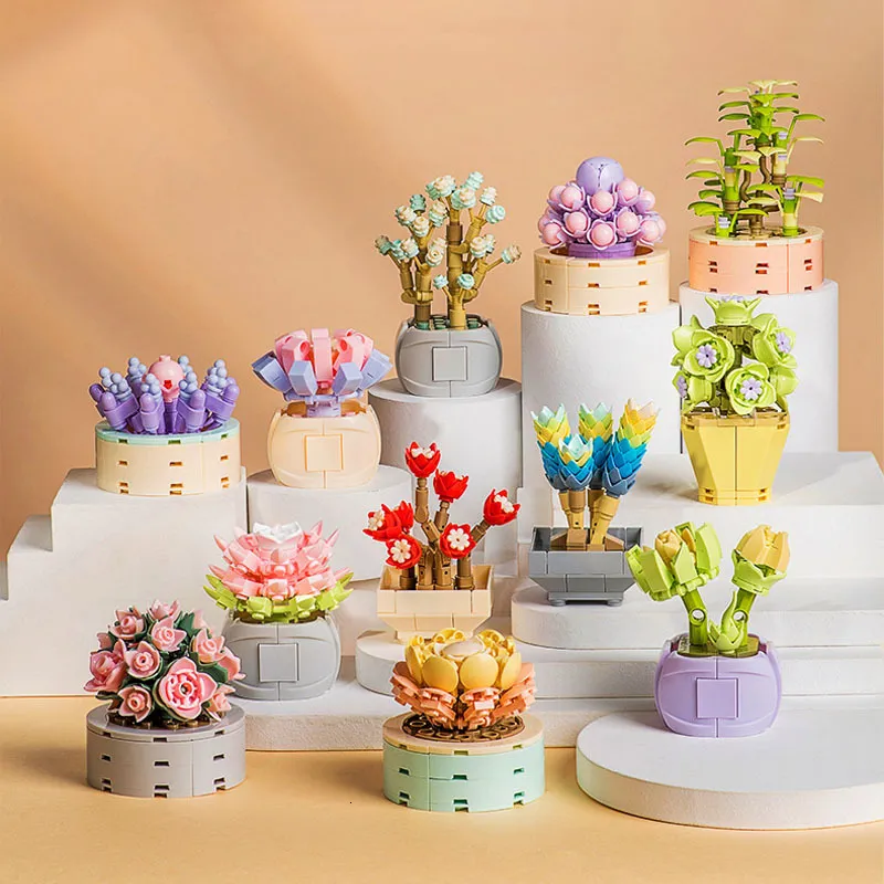 Blokken MOC Bloem Gebouw Speelgoed Succulent Ingemaakte DIY Planten Creatieve Decoratieve Ornamenten Montage Collectie Gift Souvenir 230719