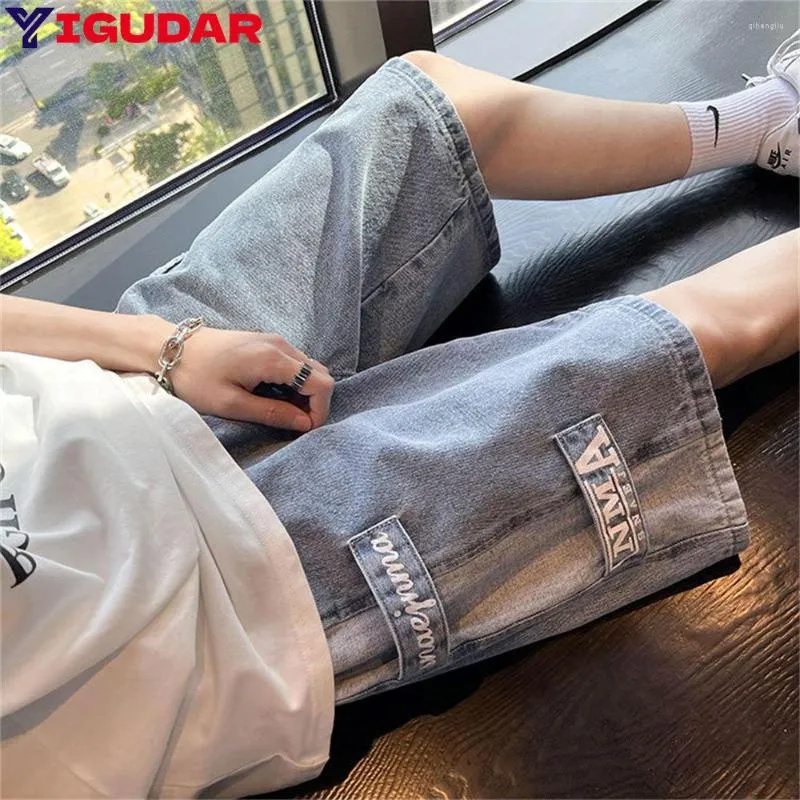 Men's Jeans Y2K Mens Streetwear Breeches Retro Korean Harajuku Pocket Denim Hip Hop Cargo Short Pants Shorts Clothes Pantalones Hombre