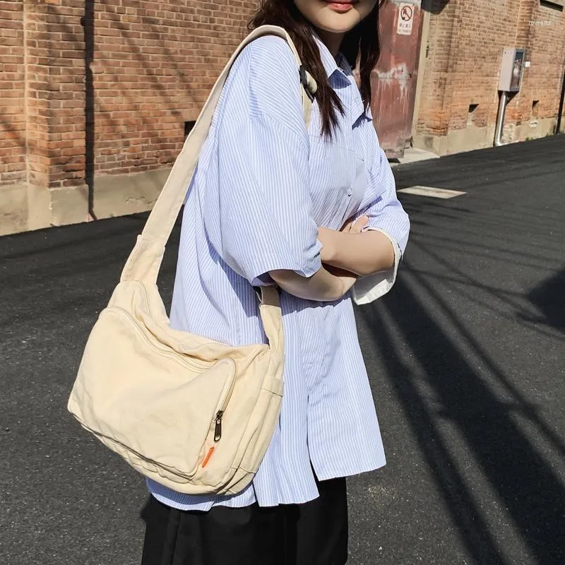 Evening Bags Beige Canvas Women's Bag Large Shoulder Cross Youth Eco Korean Shopper Messenger Y2K Handbags Student Daily Pockets