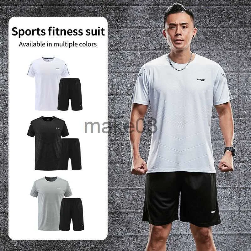 Męskie dresy fitness Ubrania fitness Męskie Ice Silk Szybki suszenie zestaw odzieży sportowej Summer Summer Short Sleved Tshirt Morn