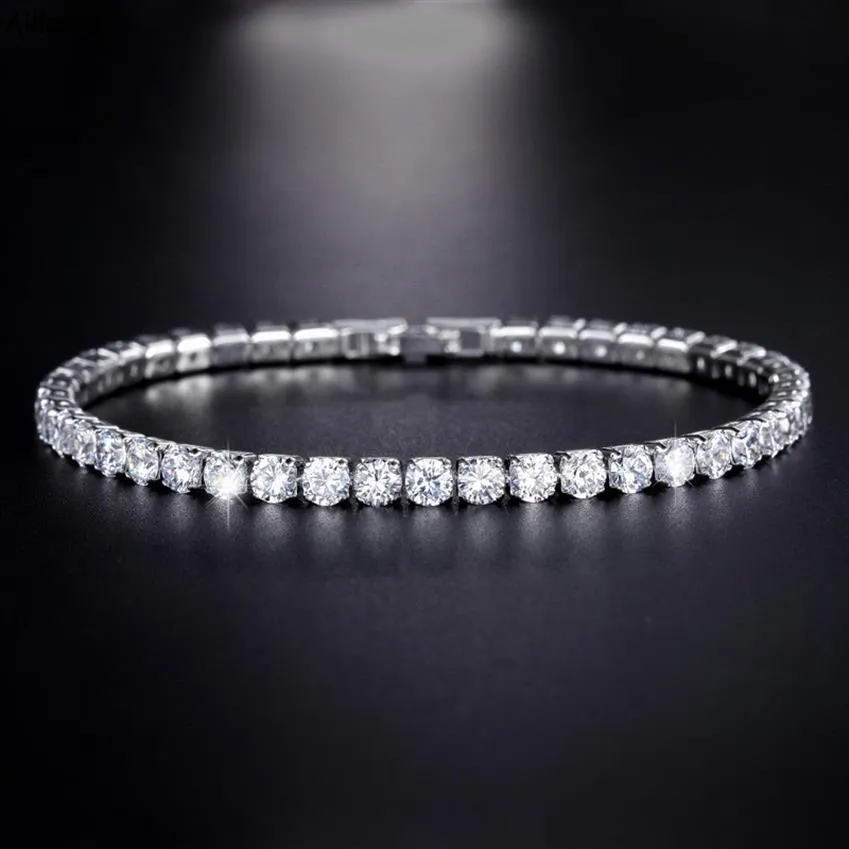 Trendy Crystals Women Bracelets Jewelry 925 Sterling Silver CZ Tennis Bracelet Chains Wedding Fashion Rhinestones Jewelry Ladies P253W