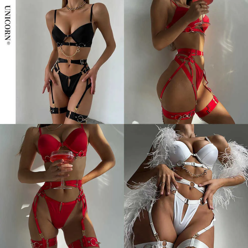 NXY 2023 Fine Lingerie Sexy Fancy Women Underwear 5-Piece Delicate Luxury Erotic Sets With Chain Bra And Panty Set Garters Intimate 230717