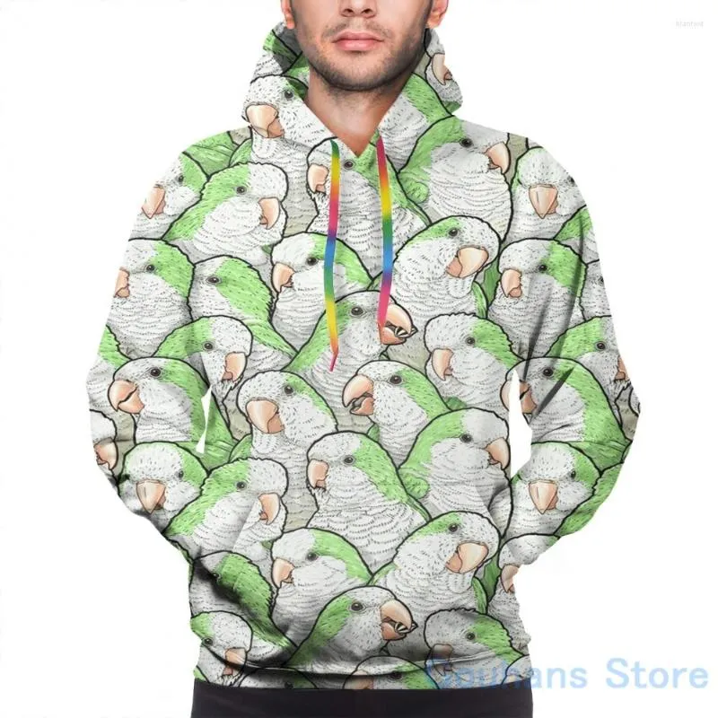 Moletom Masculino Moletom Masculino Para Mulheres Engraçado Verde Quaker Parrots Estampado Moletom Com Capuz Casual Streatwear