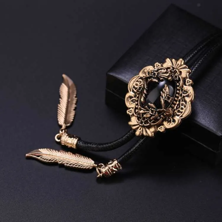 Bolo يربط New Bolo TIE الكورية الأزياء الرفاهية رجال الرجعية بدلة قميص إكسسوارات طوق الراين شبه الثمينة الحجر قلادة Bowtie HKD230719