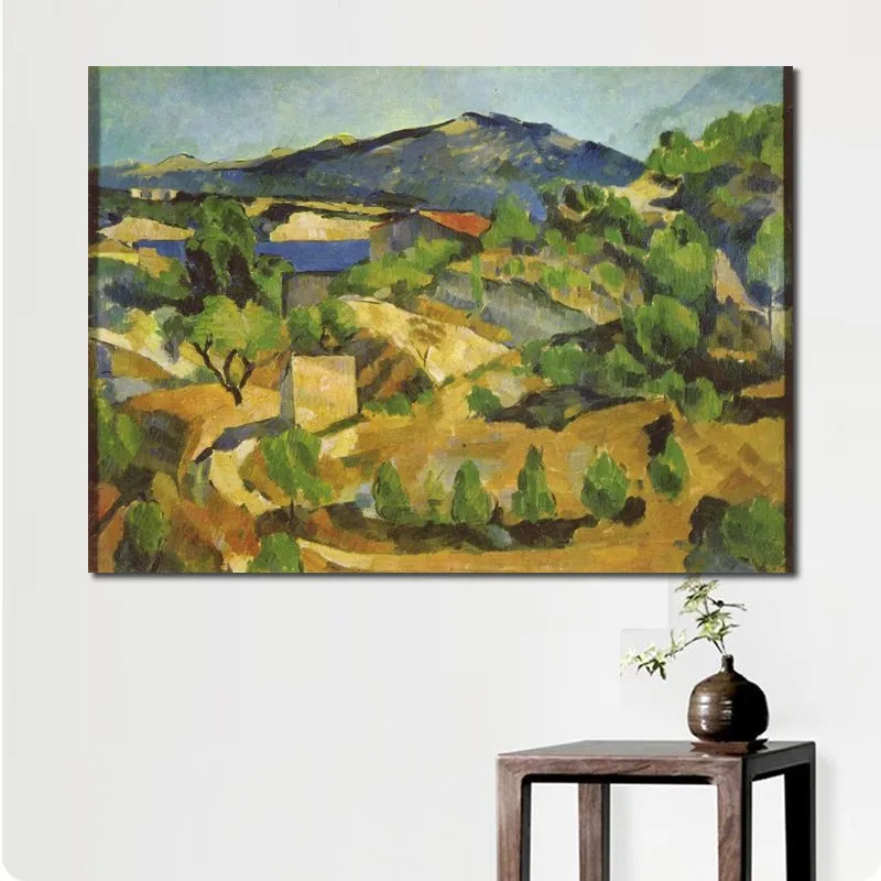 Colorful Abstract Art Mountains in Provence. L Estaque 1880 Paul Cezanne Painting Modern Living Room Decor Large