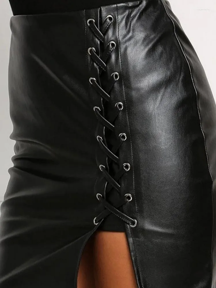 Falda de mujer de cintura alta Falda negra de verano Falda de costura de  encaje hasta la rodilla para mujer