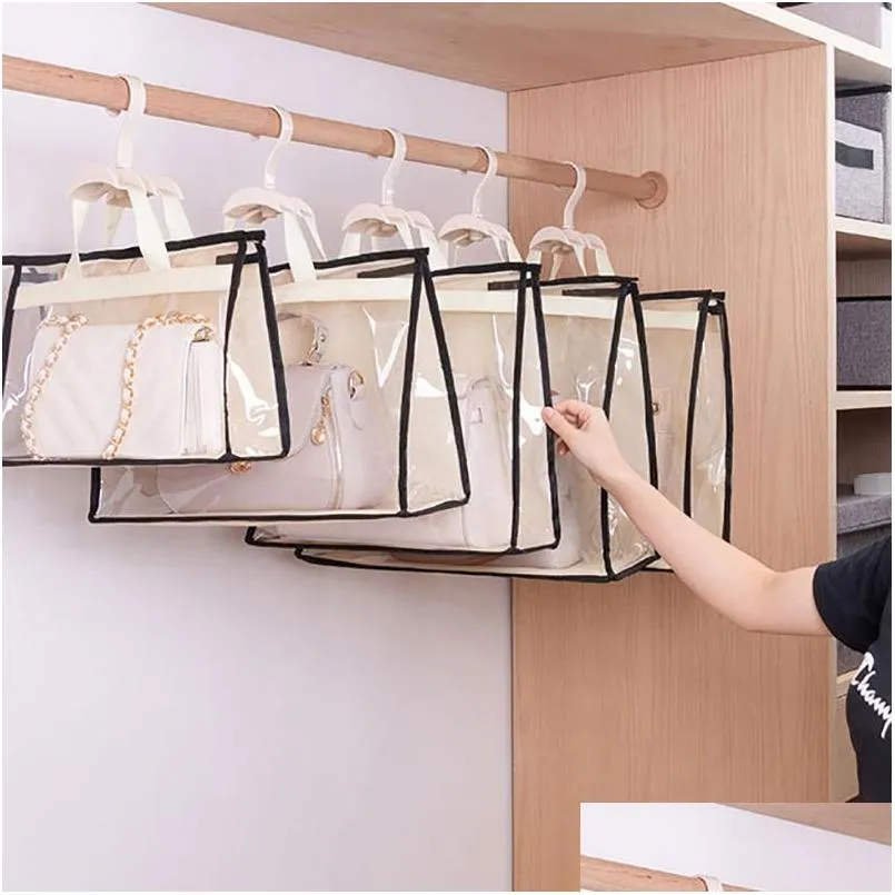 Förvaringspåsar dammsäkra väskor garderobsgarderobe arrangör hängande handväska transparent dörr vägg diverse sko droppe leverans hem trädgård ho dh6l9