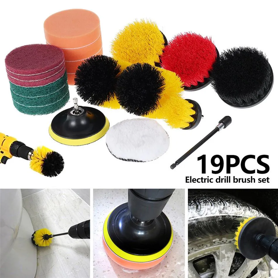 19 stks Boor Borstel Bijlagen Set Elektrische Boor Borstel Scrub Pads Grout Boormachines All Purpose Power Scrubber Schoonmaken Gereedschap 210239c