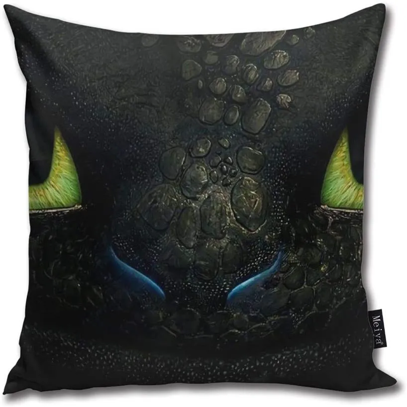 Bluetop Hur man tränar din Dragon Face Pillow Cover 18 x 18 tum vinterhelg Farmhouse Cotton Cushion Case Decoration för soffan 258A