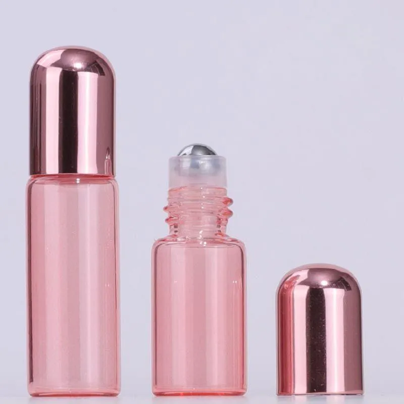 Heißer Verkauf 1-5 ml leere Glas-Parfüm-Roll-on-Flaschen rosa mit rostfreier Rollerkugel und neuester Kappe Eucnp