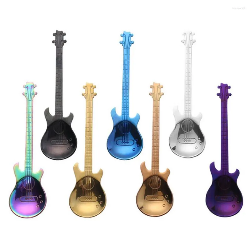 Spoons Creative Guitar Shape Multicolor Rostfritt stål Kaffe te Ice Spoon Flatvaror Drickerverktyg som gåva Souvenir Cocina