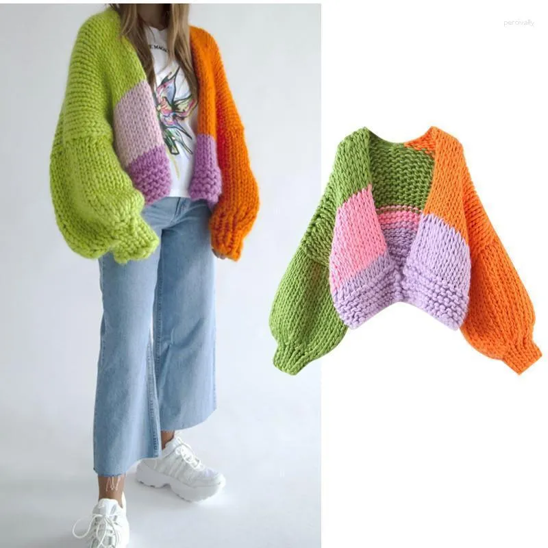 Tricots pour femmes automne / hiver pull coloré cardigan col en v manteau tricoté