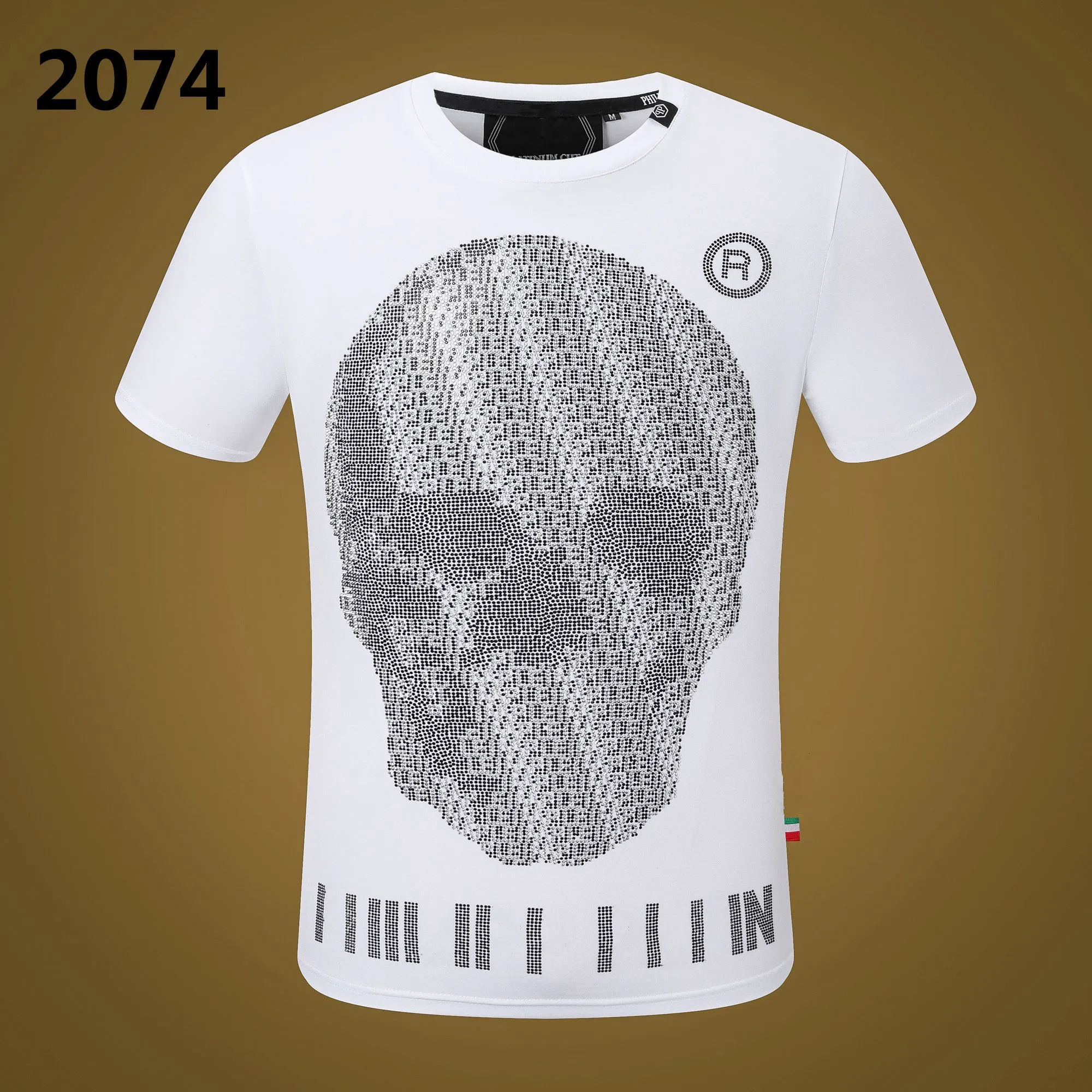 Fashion PP Men's T-shirt Summer rhinestone Short Sleeve Round Neck shirt tee Skulls Print Tops Streetwear M-xxxL PP88018