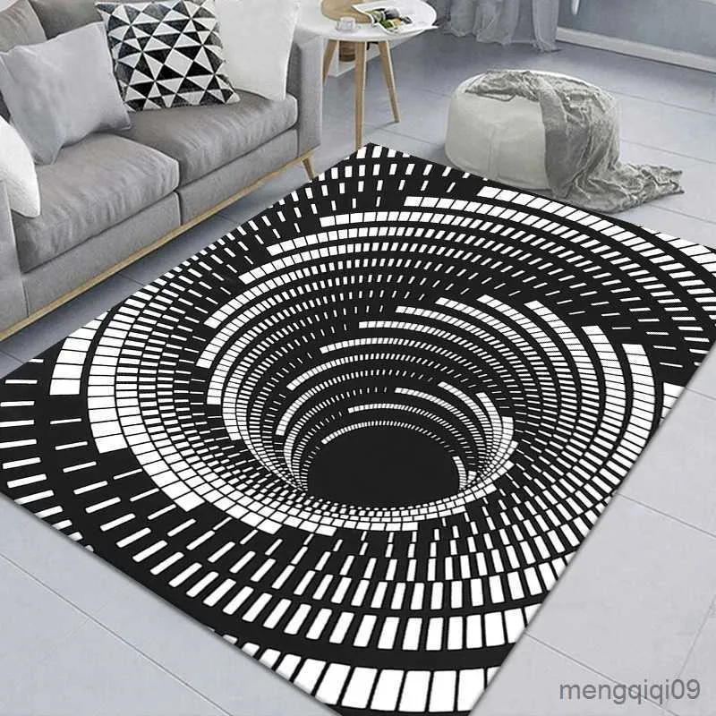 Carpets 3D trap effect vortex illusion buffers hole geometric carpet white black and white bedroom door mat welcome mat carpets R230720