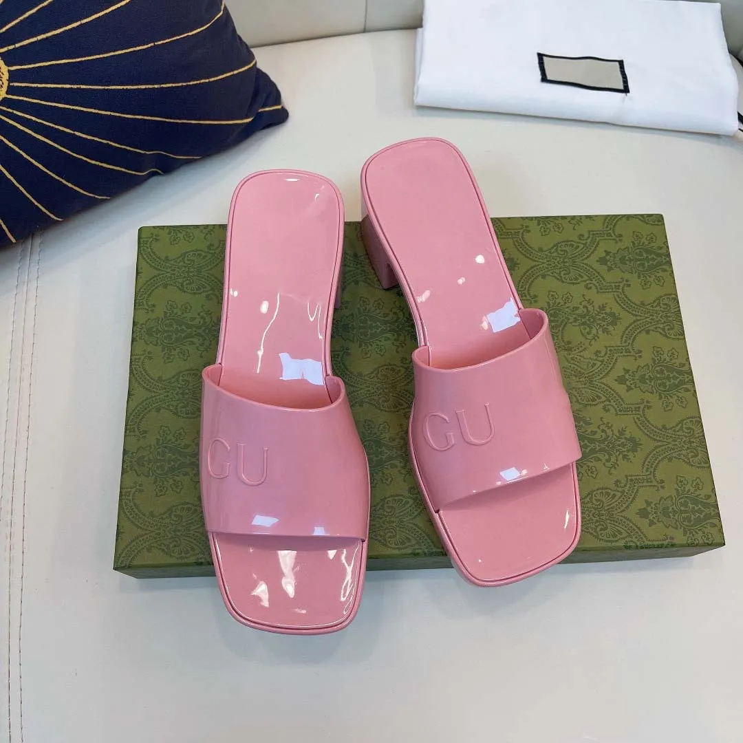 Summer High Heel Anti slip Jelly Sandals Slippers Thick Heel Candy Sandals Square Head Comfortable Slippers Fashion Outwear Shoes