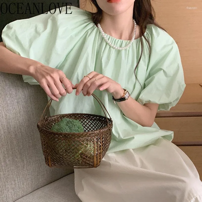 Women's Blouses OCEANLOVE Women Shirts & Solid Spriing Summer Korean Fashion Loose Blusas Mujer Elegant Puff Sleeve Sweet