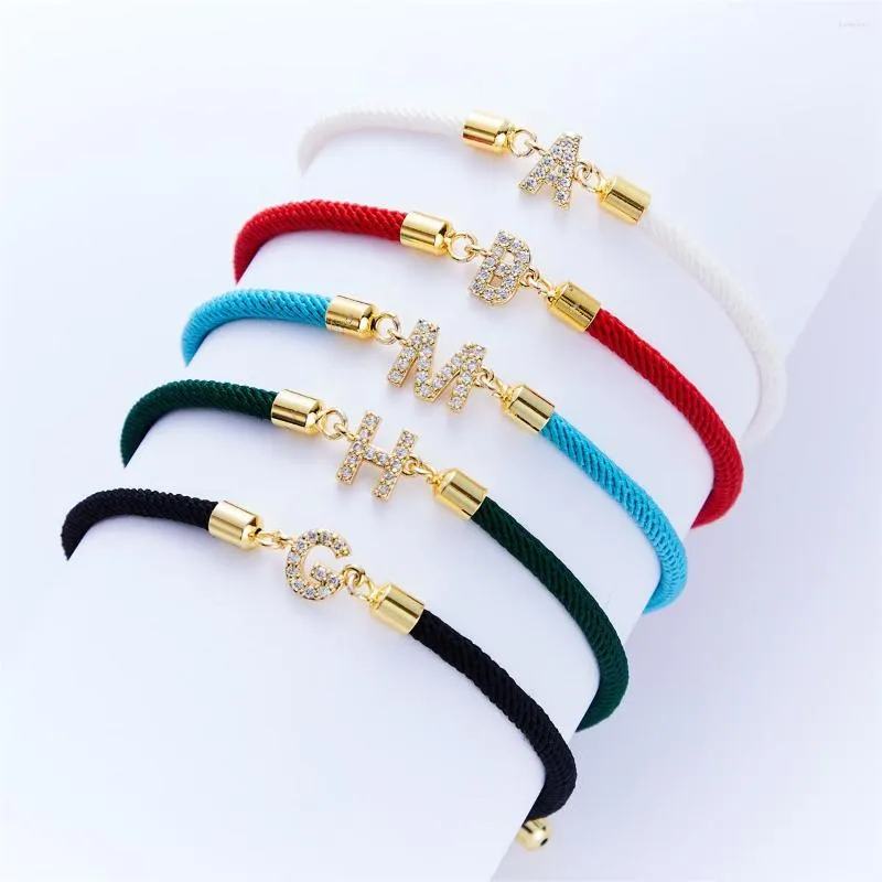 Charm Bracelets 2023 DIY Accessories Initial Letter Bracelet For Women Pave Zircon A-Z Adjustable Colorful Rope Couple Jewlery Gifts