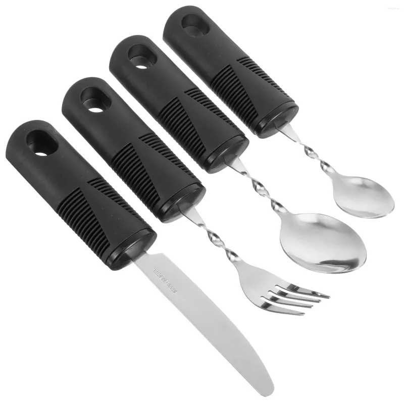 Dinnerware Sets 4 Pcs Tablespoon Parkinsons Meal Utensils Portable Weighted Stainless Steel Dishes Tableware Elderly Rubber Handle Cutlery