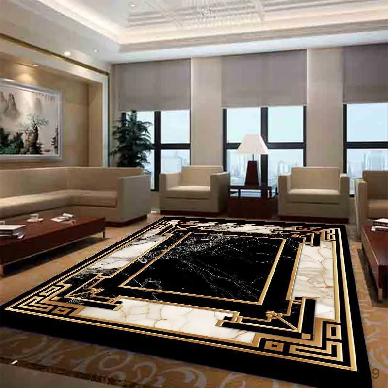 카페트 대리석 대형 카펫 거실 금색 고급 장식 침실 구역 러그 푹신한 빨 수있는 유럽 팔러 커피 테이블 매트 r230720